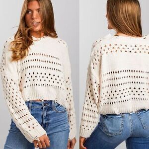 Angie Holey Knit Cropped Chenille Sweater Small